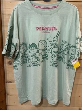Peanuts Mint Graphic Tee with Pink Logo